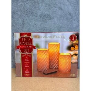 Fitz and Floyd LED Candle Set 3 Pack Real Wax Flickering Gold Glitter w Remote